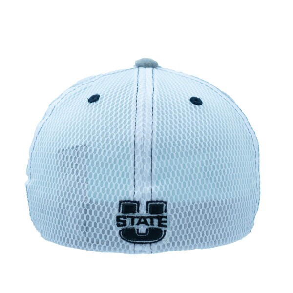 Aggie Bull Embroidered U-State Mesh and Solid White and Gray Fitted Hat